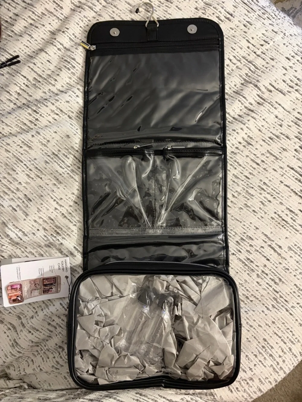 Joan & David Quilted Black Hanging Toiletry Case